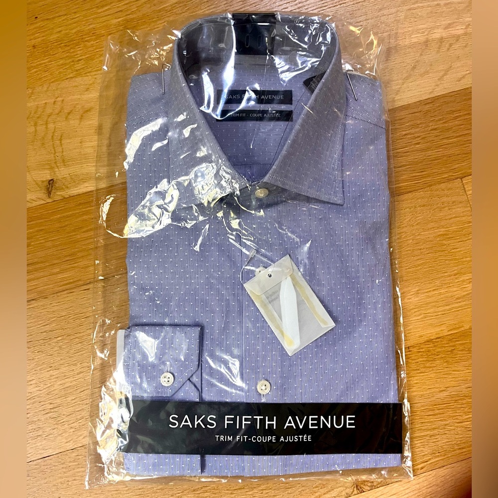 NWT Saks Fifth Avenue Trim Fit Men’s Button-down Size 15.5 32
